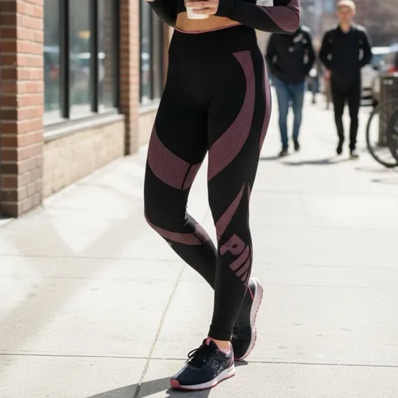 Victoria's Secret PINK Seamless Leggings in Pink and Black Size Medium - Picture 1 of 6
